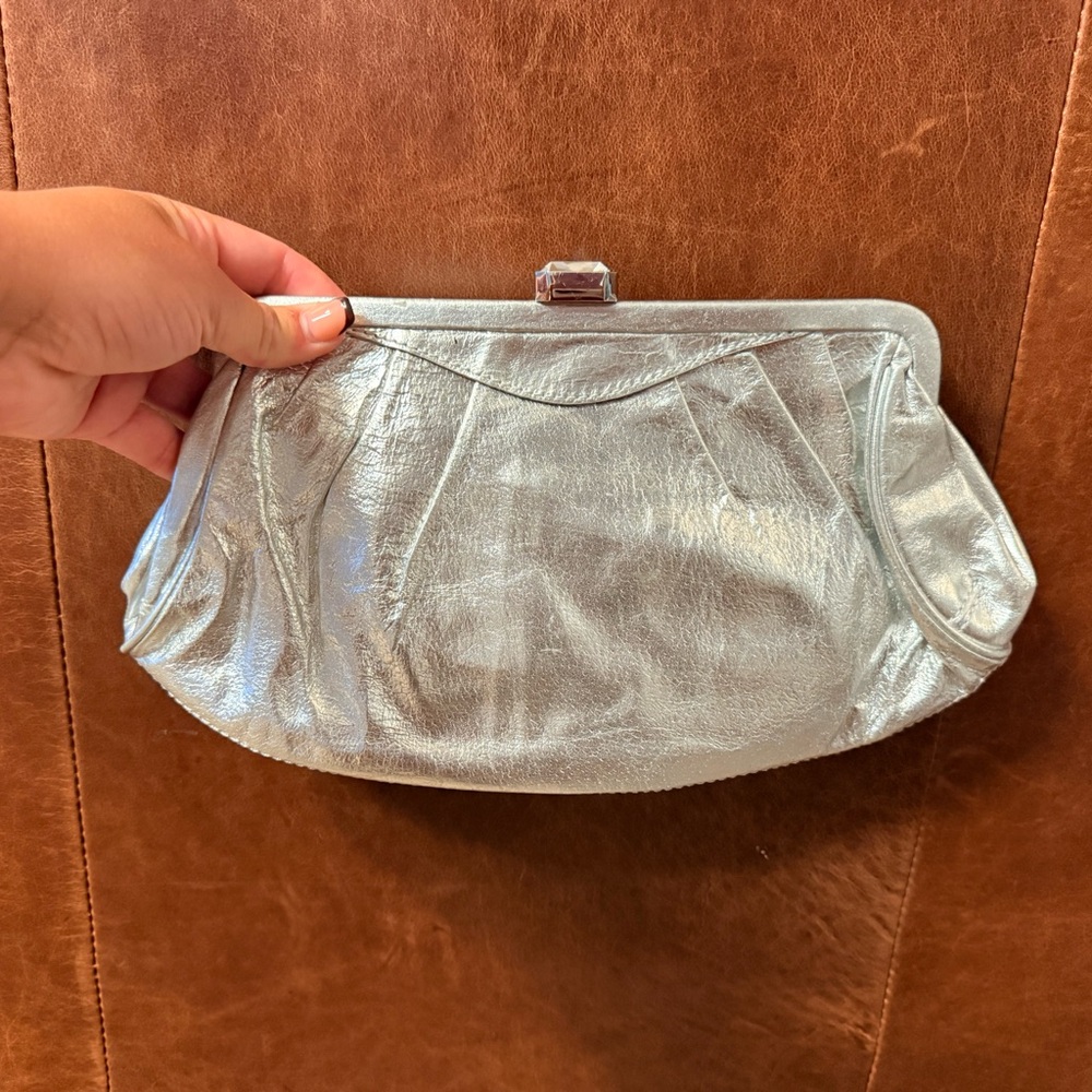 Silver Clutch Bag 90s clamshell clutch